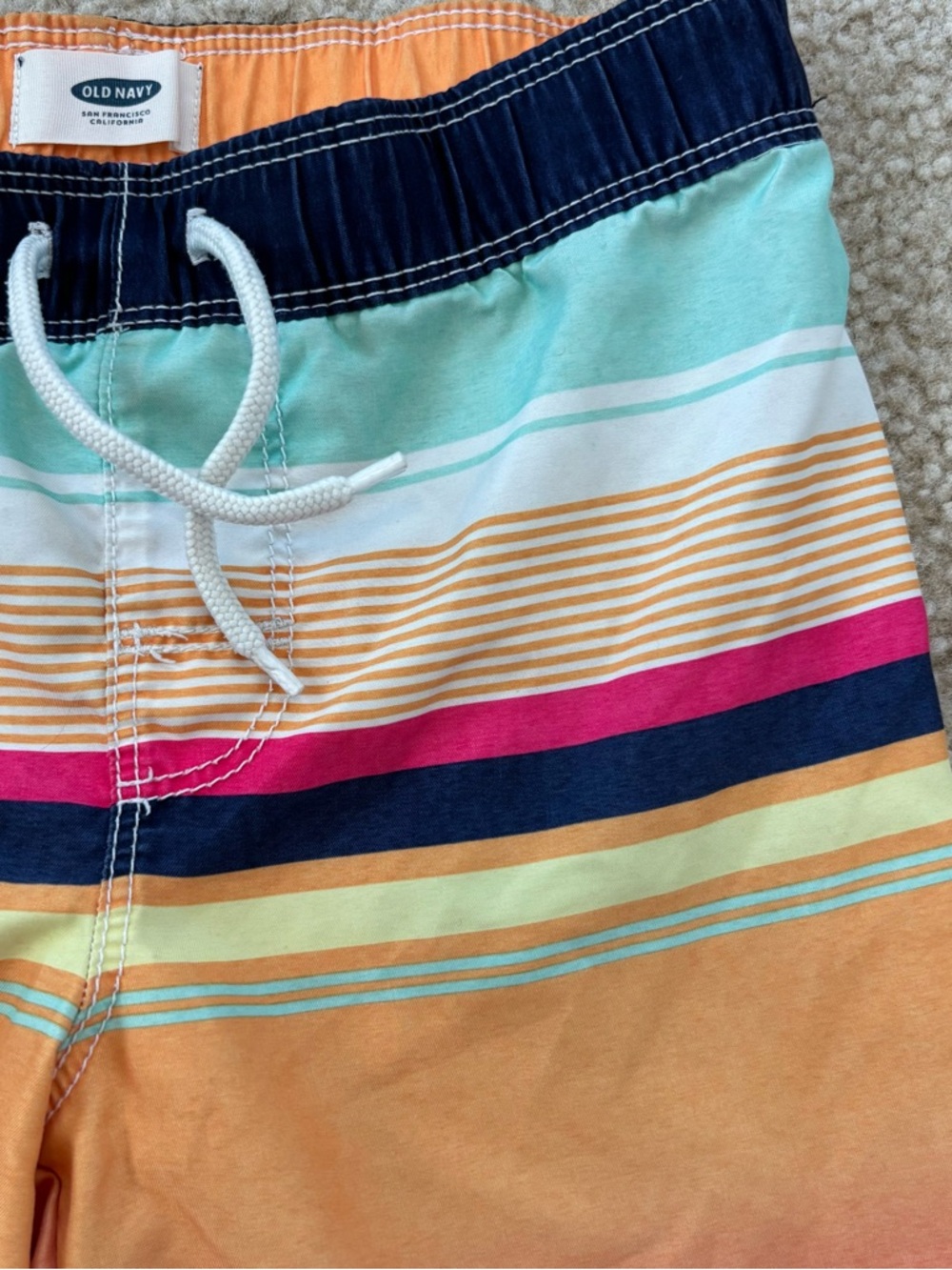Old Navy Multicolor Boys' Striped Swim Trunks - Mint, Orange, Coral Size 5T - Picture 2 of 5